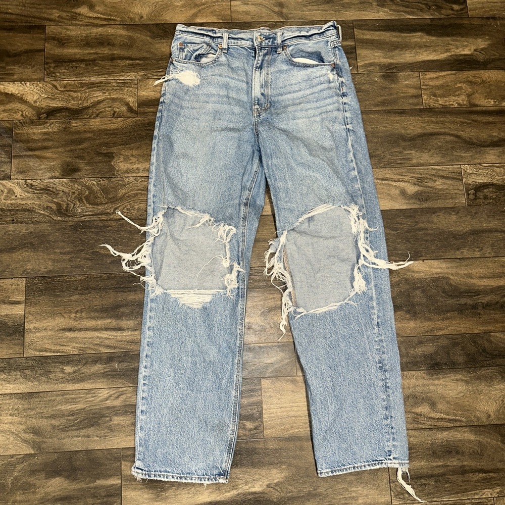 American Eagle Jeans Highest Rise Baggy Straight Distressed Women's Size 12 Reg
